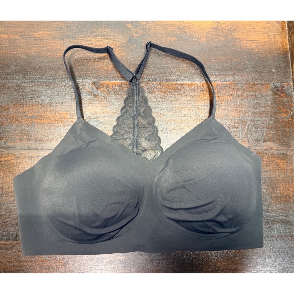 True & Co. Black‎ Lace Racerback Comfort Bra XL TG Lightly Padded